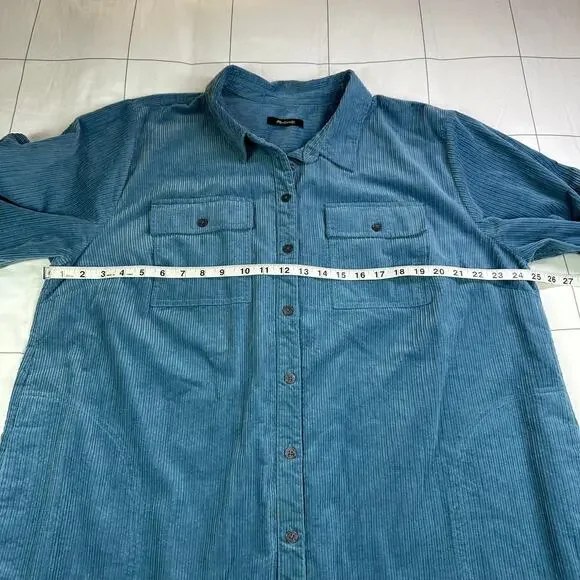Madewell Dress Womens 2X Blue Corduroy Mini Shirtdress Long Sleeve Shift Collar - Picture 8 of 10